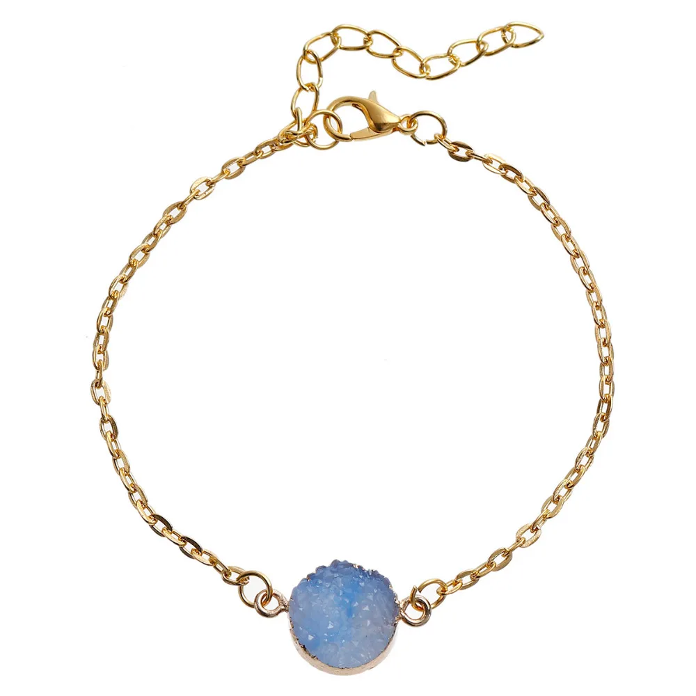 DoreenBeads Смола Drusy браслеты звено кабельная цепь Золотой цвет малахитовый