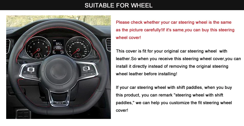 

Visbull DIY Non-slip Breathable Suede Car Steering Wheel Cover V1010 for Golf 7 R MK7 Polo Scirocco 2015 2016
