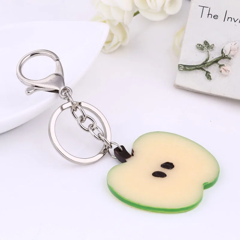 Green apple LNRRABC Горячие корейские милые фруктовые Брелоки для ключей яблоко арбуз, киви брелок для женщин сосна яблоко оранжевая сумка Подвеска - Цвет: Green apple