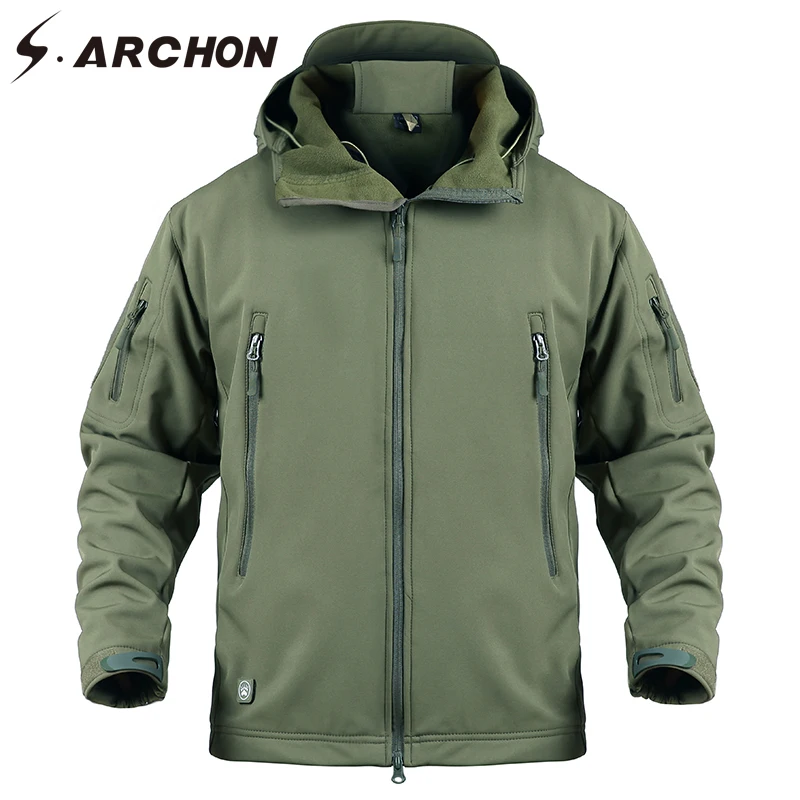

S.ARCHON Soft Shell Military Windbreaker Jacket Men Navy Blue Waterproof Tactical Jacket Coat Male Hoody Windproof Fleece Jacket