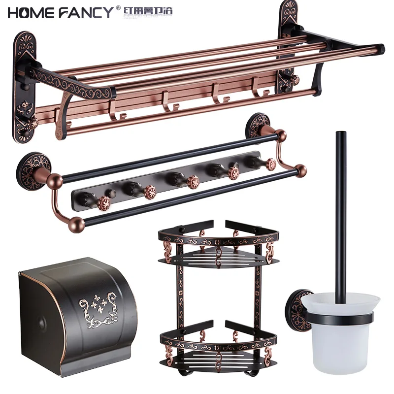 Antiques Black Aluminum Bath Hardware Hanger Set Package Towel Rack Bar Paper Holder Shelf Hook Brush Bathroom Accessories Sj1 |