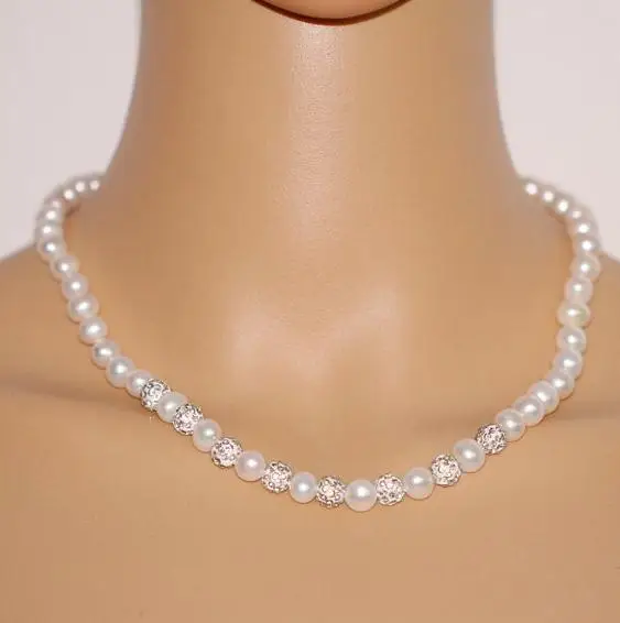 

Perfect Pearl Necklace Bracelet Jewelry Set,White AA 8-9MM Natural Freshwater Pearl Necklace Bracelet Rhinestone For Wedding