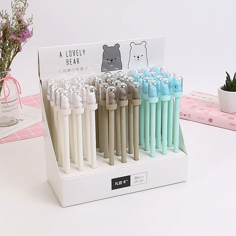 36 шт. kawaii ручка ПАРТИЯ милый креативный медведь милые гелевые ручки для школы Студенческие офисные принадлежности для письма мультяшная ручка корейский стационарный