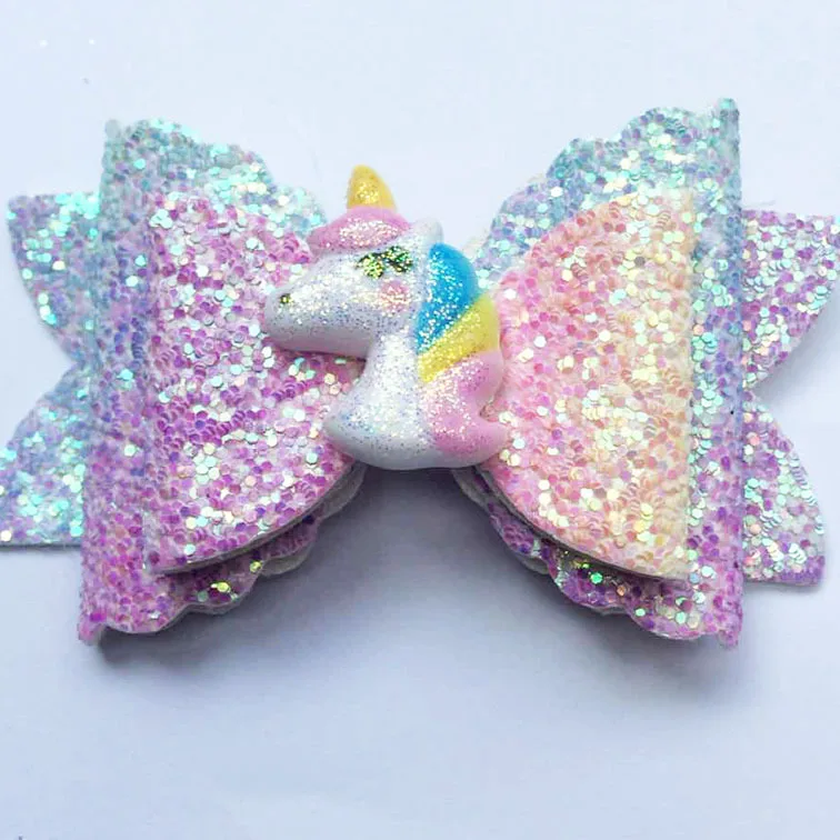 Hair Accessories Bows for Girls Shiny Glitter Clips 3'' Cute Elk Unicorn Hairpins Kids Princess Accessory | Детская одежда и