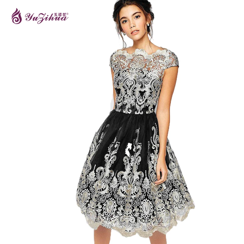 Yuzihua Винтаж Лето Высокая Талия женское платье Кружево элегантный Praty Vestidos Mujer