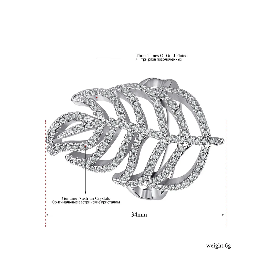 Lokaer Trendy Feather Rings Bands Jewelry For Women White Gold Mosaic Cubic Zirconia Wedding Finger Anniversary LR17179 | Украшения и