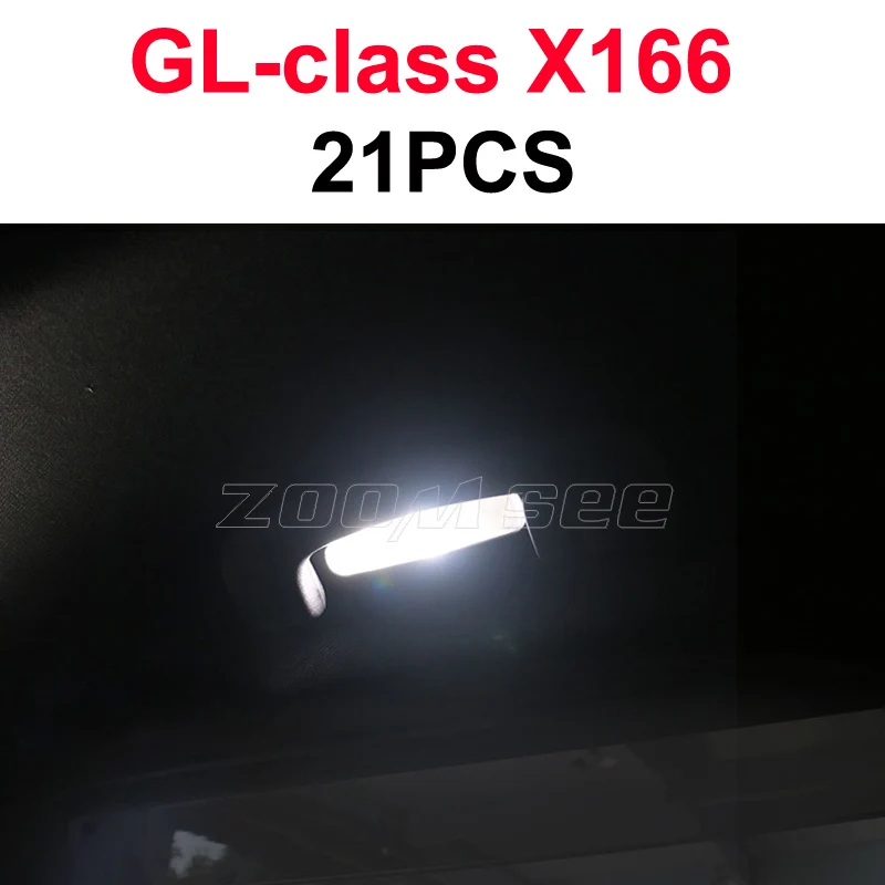 GL class X166 -21PCS Хороший Canbus Белый светодиодный внутренняя карта купола лампочки набор для Mercedes Benz ML GL GLK gla W163 W164 W166 X164 X166 X156 X204 - Испускаемый цвет: GL class X166 -21PCS