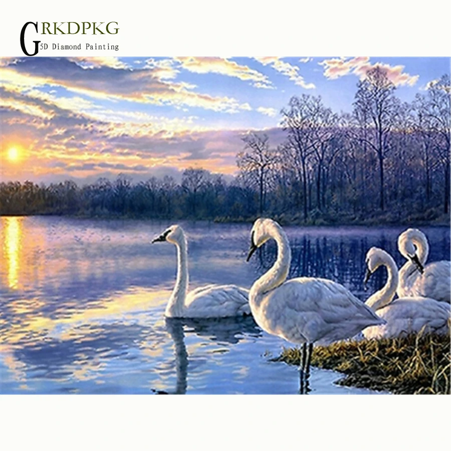 5d diamond painting swan landscape full drill square embroidery Cross stitch pictures of rhinestones Wedding decoration | Дом и сад