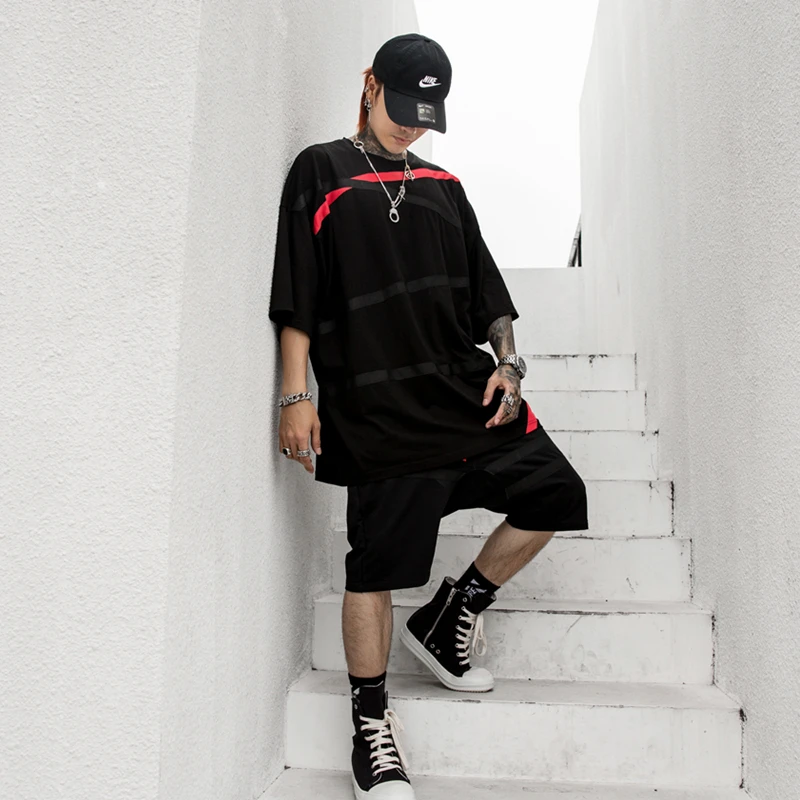 Стильный мужской костюм в стиле хип хоп модный летний полоску (футболка +