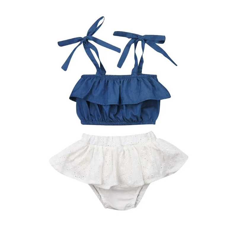 Летняя одежда для новорожденных девочек джинсовый топ на бретельках без рукавов