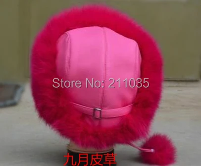 Wholesale Female Male Winter Thick Sheepskin Leather Back Fox Fur Skullies Beanies Hats Woman Man Ear Protection Mink Fur Caps