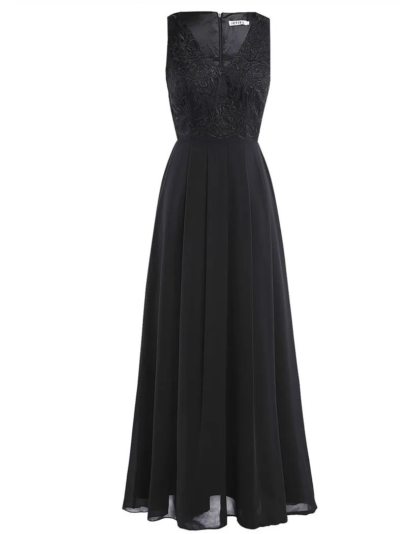 Black Для женщин пикантные нарядные Maxi dress Vestidos De Festa Longo; платье без рукавов с вышивкой шифоновое свадебное элегантное платье свадебное официальное платье - Цвет: Black