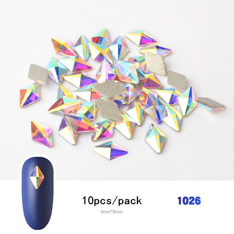 1026 10 шт, блестящие цветные 3D Стразы для дизайна ногтей, плоские с оборота стеклянные драгоценные камни, ювелирные изделия, 30 стилей, аксессуары для дизайна маникюра - Цвет: 1026