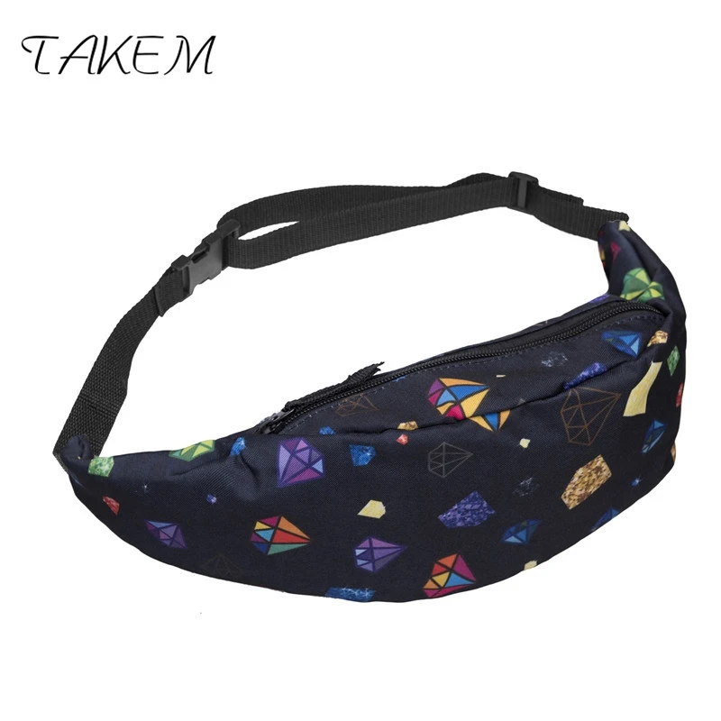TAKEM 2018 поясная сумка полная бандана Черная 3d печать модная Женская Пояс Бум Сумка