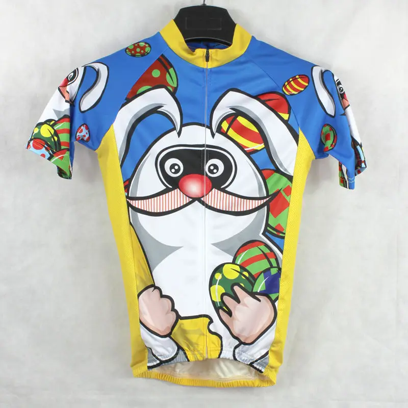 Одежда для велоспорта с коротким рукавом и изображением мультяшного зайчика яиц желтая летняя женская