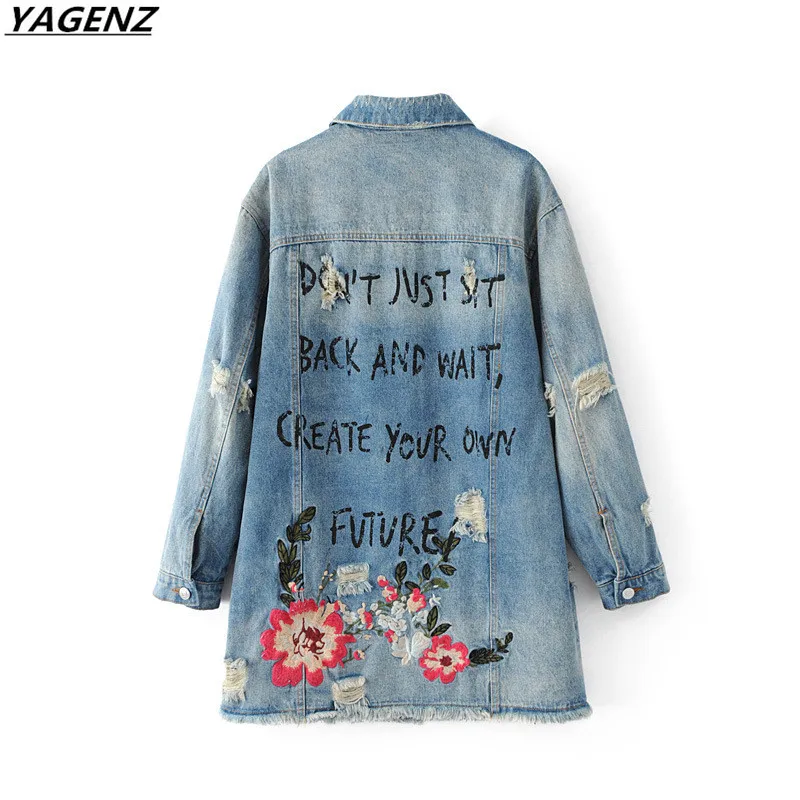 Женское джинсовое пальто с длинным рукавом Повседневная Свободная джинсовая