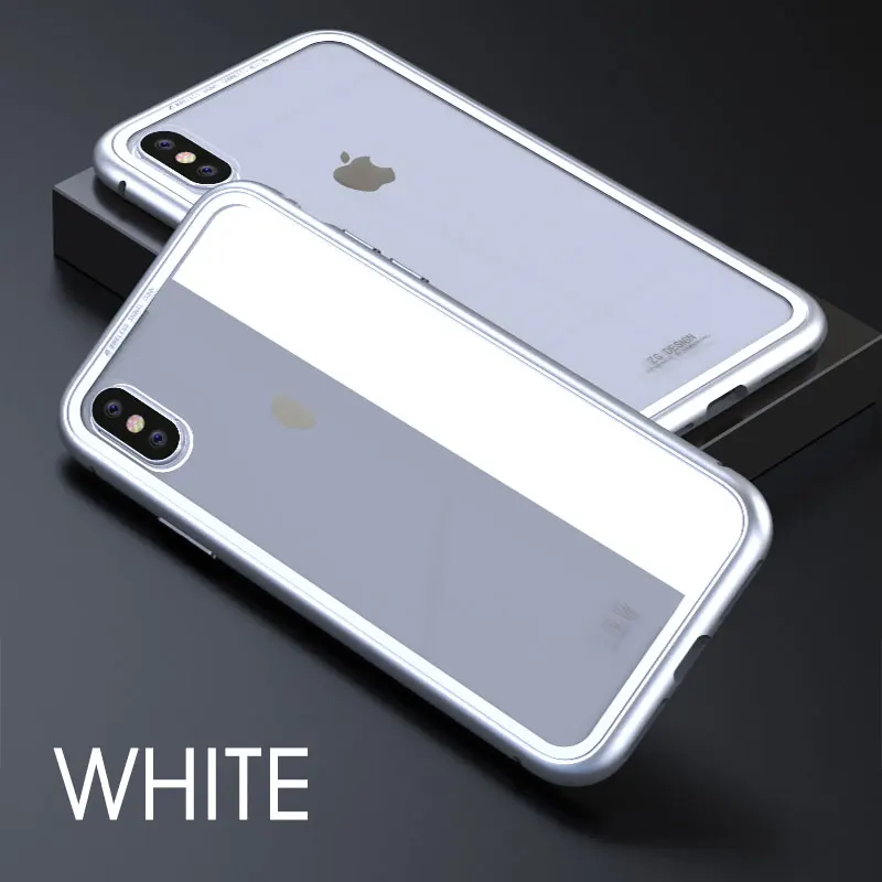 Металлический магнитный чехол для iPhone XR XS MAX X 8 Plus 7 10, чехол из закаленного стекла с магнитом для iPhone 7, 6, 6 s Plus, чехол - Цвет: White