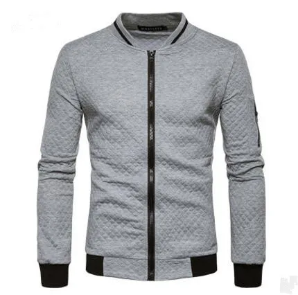 light grey Брендовая одежда мужской Повседневное куртка на молнии Стенд воротник весенние и осенние мужские 3D плед хит Цвет человек пальто Sudaderas Hombre J2513 - Цвет: light grey