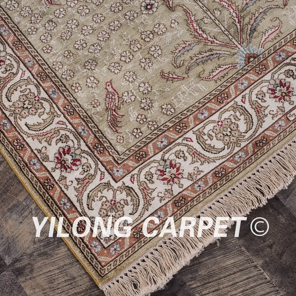 YILONG 2 75 'x 4' Тебриз шелковый ковер бежевый выгодный ручной работы Изысканные