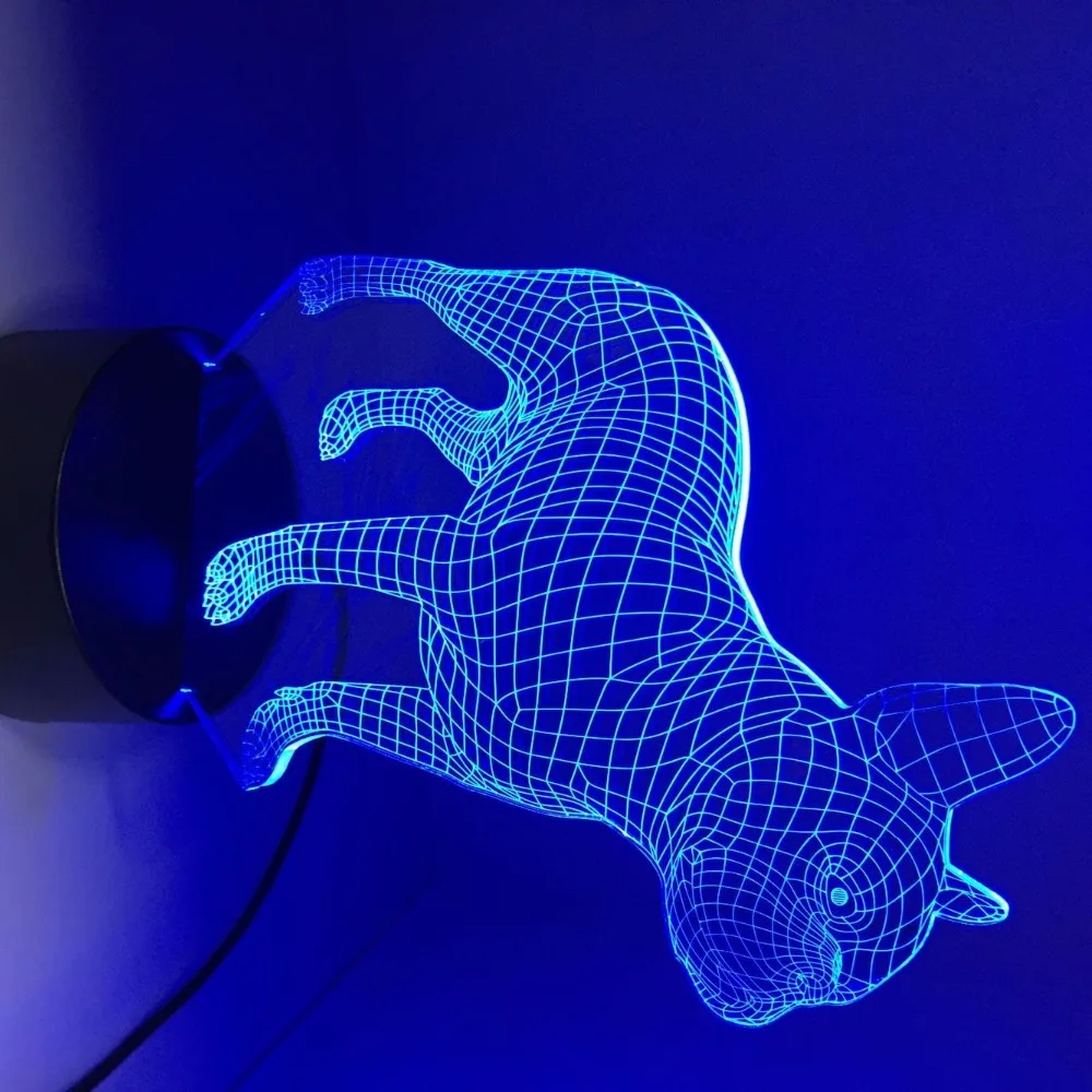 3D светодиодный ночник в виде французского бульдога 7 цветов USB голограмма