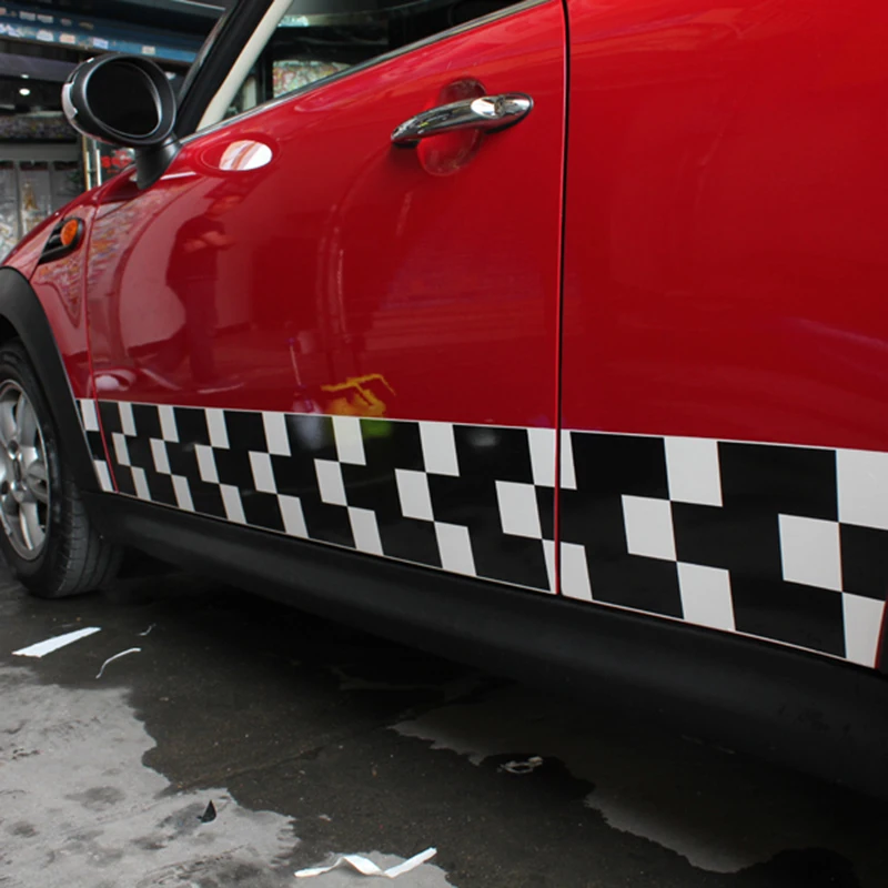 Спортивные Гонки Checker флаги кузова автомобиля наклейки Боковая дверь юбка для Mini