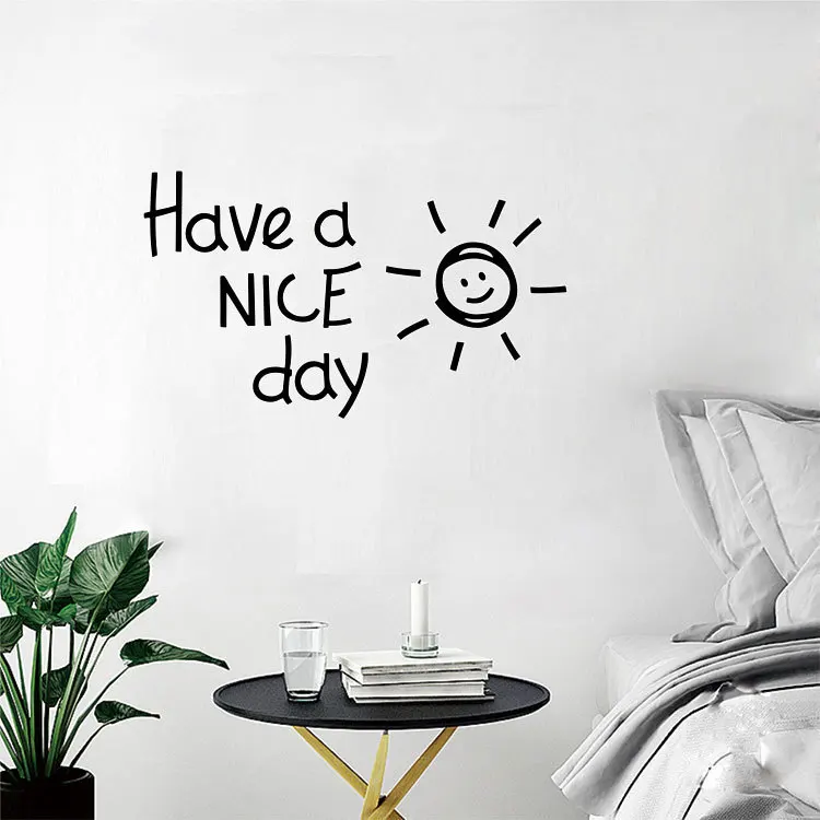 

Have a NICE day Lovely Sun Smile Face PVC Wall Sticker Living Room Bedroom Decoration Decals English Alphabet Wallpaper JJJTZ47