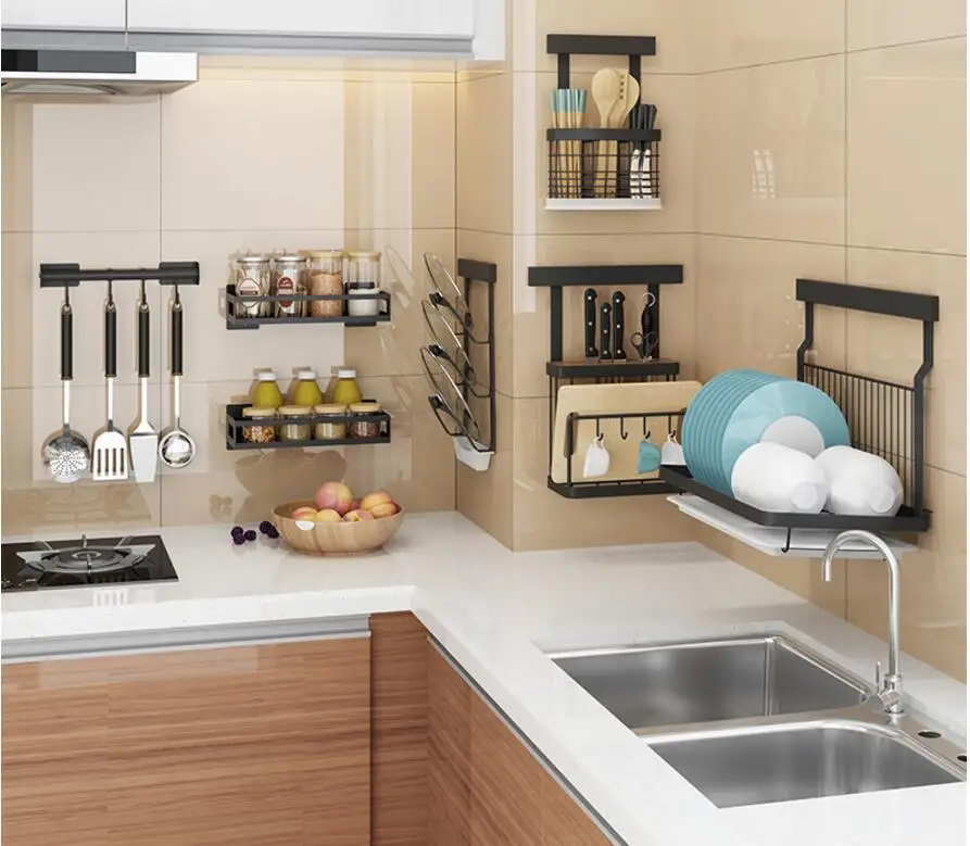 Black Stainless Steel Kitchen Rack Wall Mounted Dish Rack Seasoning Chopping Board Cutting Board Cutting Board Tool Storage Rack Buy At The Price Of 78 40 In Aliexpress Com Imall Com