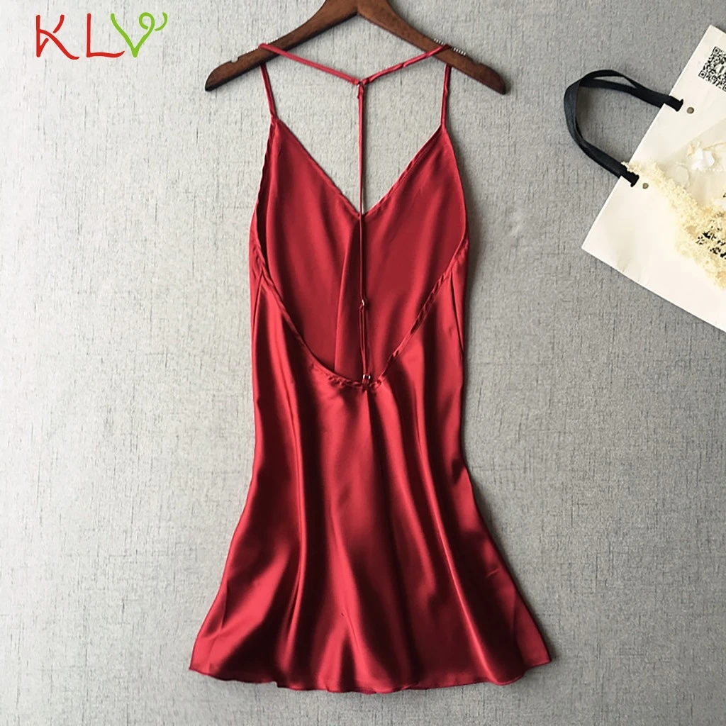 Женская ночная рубашка сексуальное сатиновое нижнее белье с треугольным вырезом