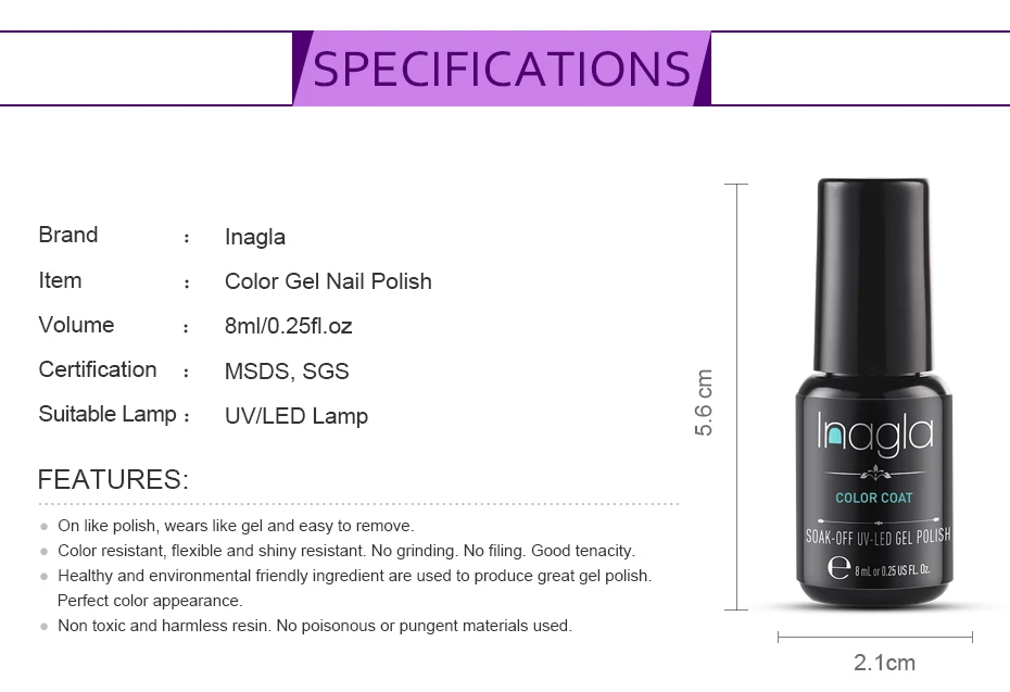 Inagla Nails Гель лак для ногтей Полупостоянный УФ Гибридный гвоздь Art Off Base Top Coat белый