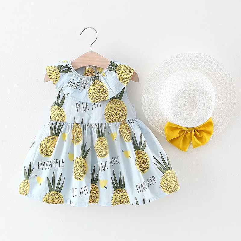 LarLarBoom Baby Girl Dress 2019 New Summer Sleeveless Pineapple Print Kids Dresses with Hat Cute Children's Princess | Детская