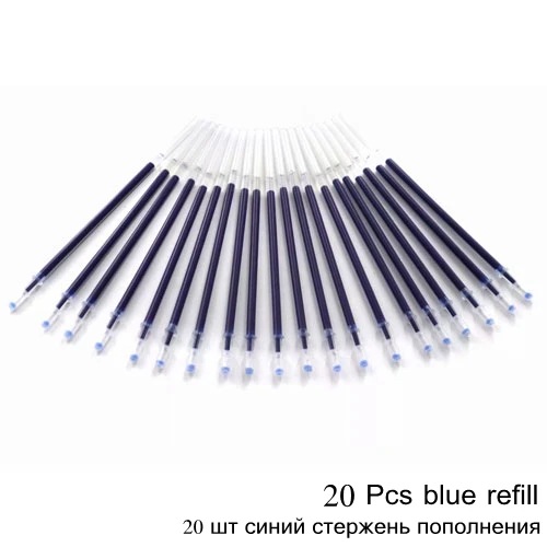 20pcs blue 20 шт./лот, гелевая ручка, заправка 0,5 мм, игольчатый наконечник, фирменные стержни для ручек, красные, синие, черные чернила, офисные, школьные письменные принадлежности, инструмент - Цвет: 20pcs blue