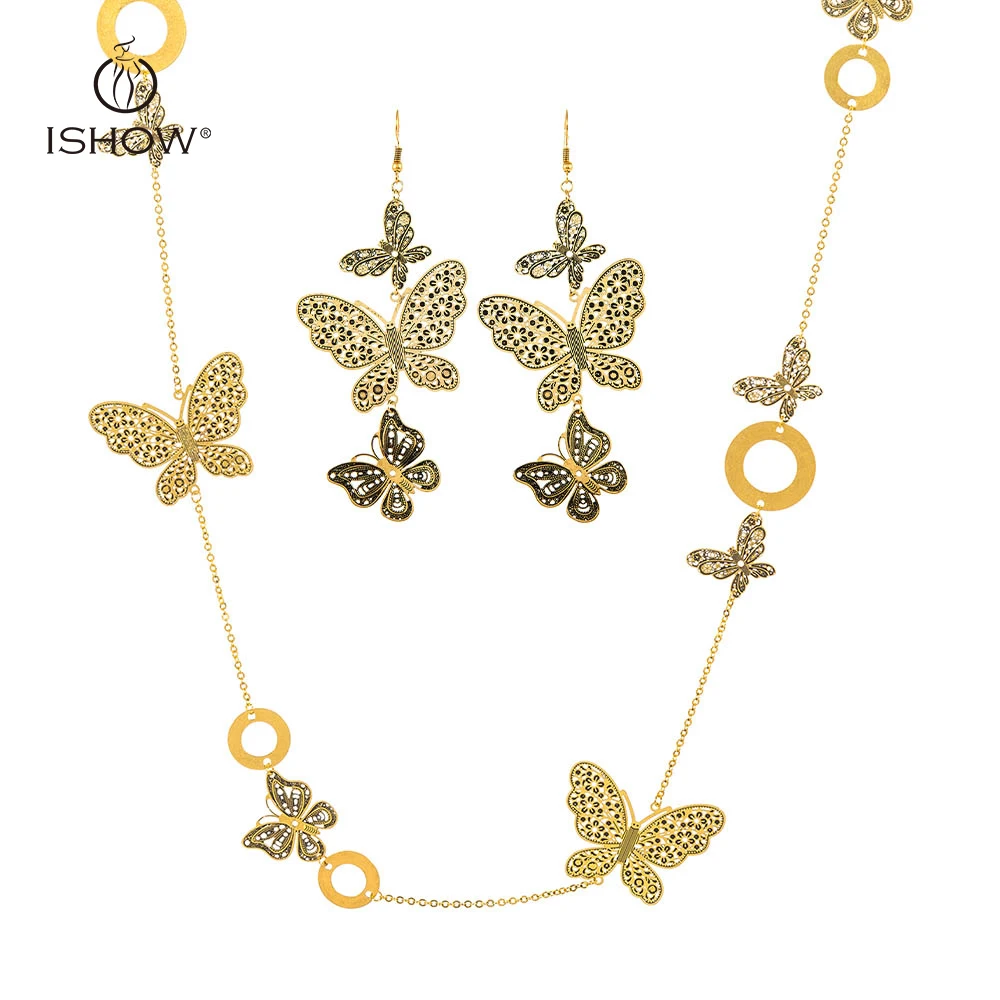 ISHOW под старину цвета: золотистый Серебристый покрытием полые Медь бабочки