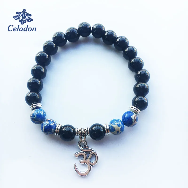 Hot Sale Natural Blue Stripes Marble Bracelet 3D letter Pendant Beads Fashion Jewelry for Women | Украшения и аксессуары