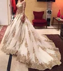 2019 мусульманское свадебное платье из двух частей с прозрачными кружевами, бальное платье в арабском стиле с золотыми кружевными бусинами, роскошное свадебное платье с рукавом 34, es