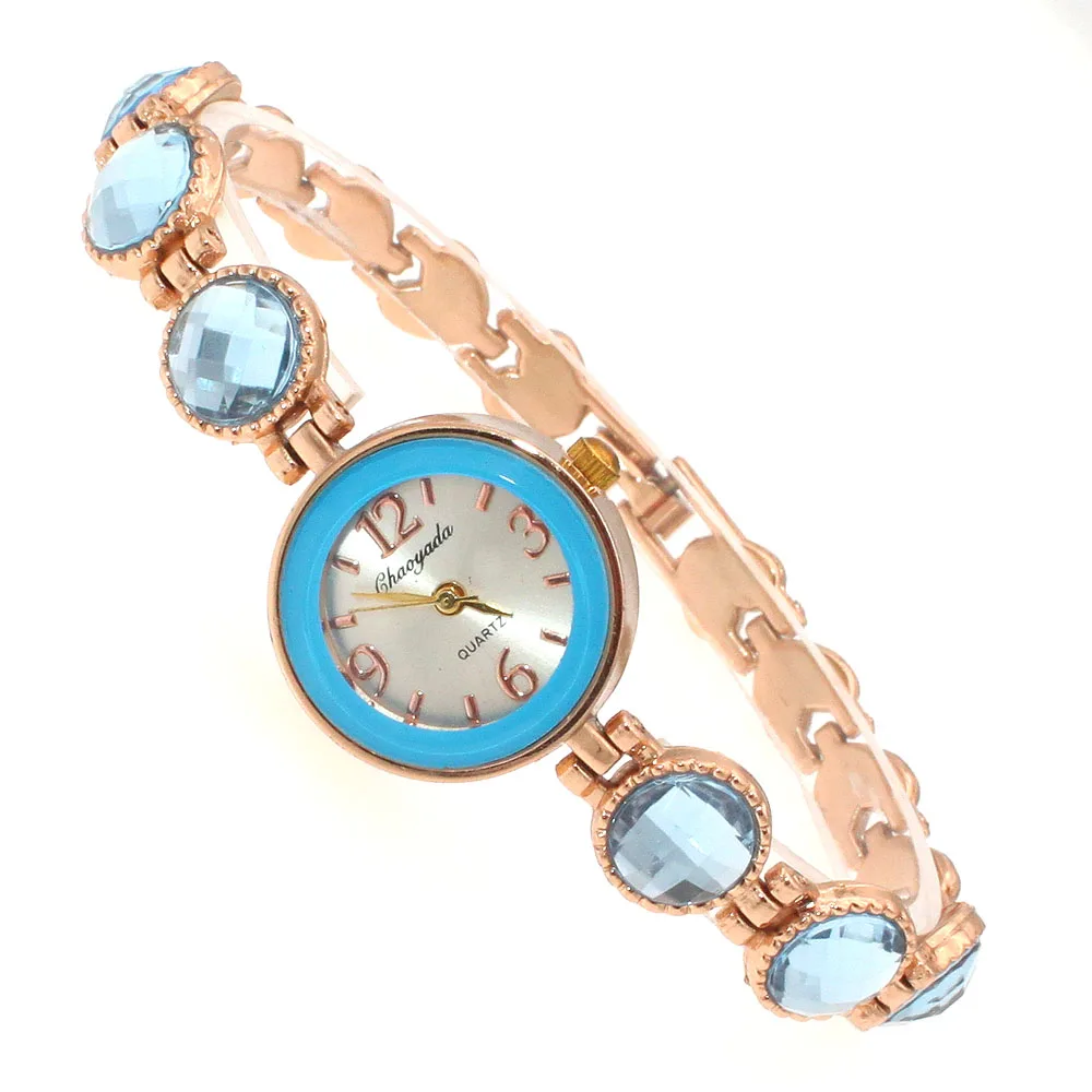 Gold blue Роскошные камни кристалл элегантный модный бренд новые черные камни для женщин часы Дамы Девушка Нержавеющая сталь платье наручные часы O72 - Цвет: Gold blue