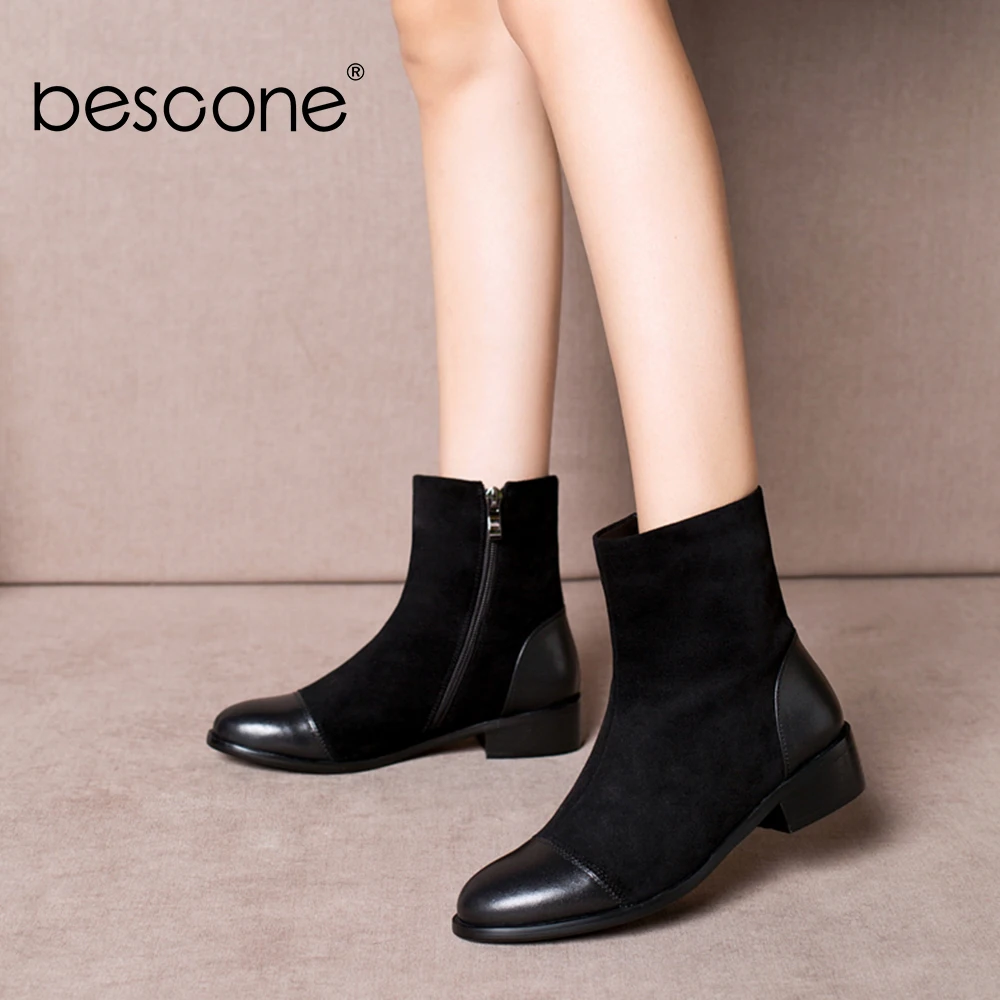 Женские ботинки из натуральной кожи на квадратном каблуке с круглым