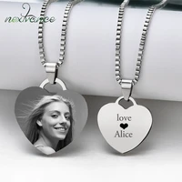 nextvance customized necklaces engrave photo name necklace stainless steel heart pendant chain necklace jewelry for women id tag