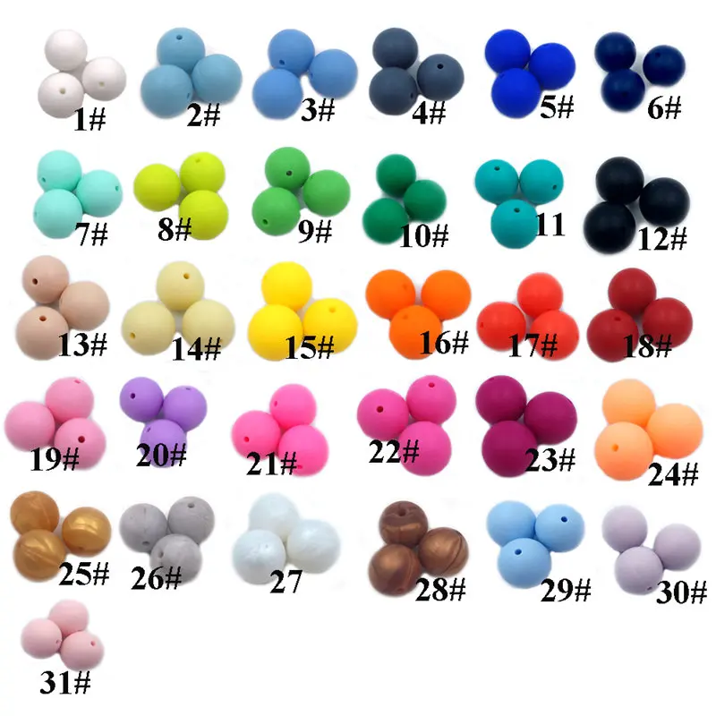 Cuentas redondas de silicona de grado alimenticio para beb&eacute;, abalorios de colores mixtos naturales de 0,47 "(12mm), juguetes para morder, collar/pulsera para beb&eacute; DIY-3