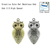 high speedmini crystal owl usb flash drive necklacegold waterproof 8gb 16gb 32gb usb3 0 flash memory pendrive 64g stick key