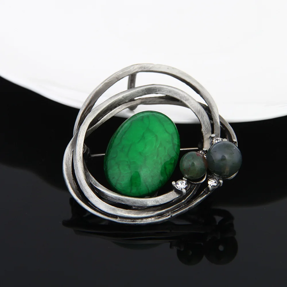 Женская Винтажная брошь в виде венка красная желтая зеленая круглая из смолы