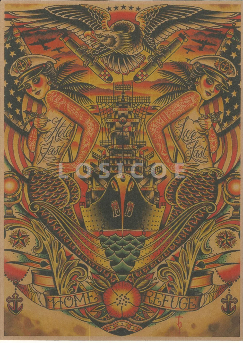 High Definition &quotHOME REFUGE&quot Vintage Tattoos Patterned Posters Kraft paper Interior Painting Restoring Wall Sticker Home Decor | Дом и