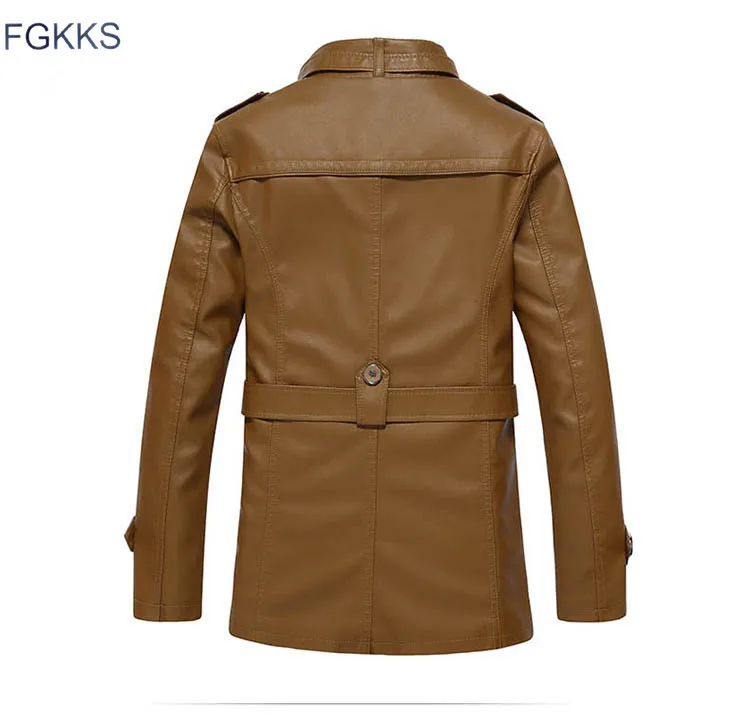 Мужская кожаная куртка FGKKS повседневная байкерская из потертой кожи с воротником