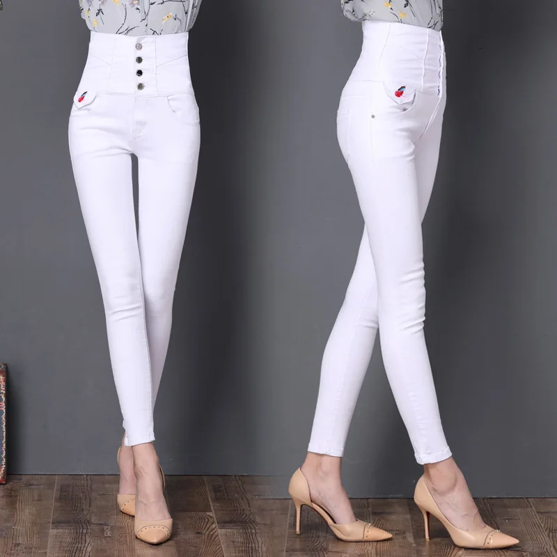 ZQLZ Embroidery Plus Size S-6xl Jeans Woman 2018 High Waist Black Pencil Denim Pants Women Skinny Washed Ruched Trousers Femme |