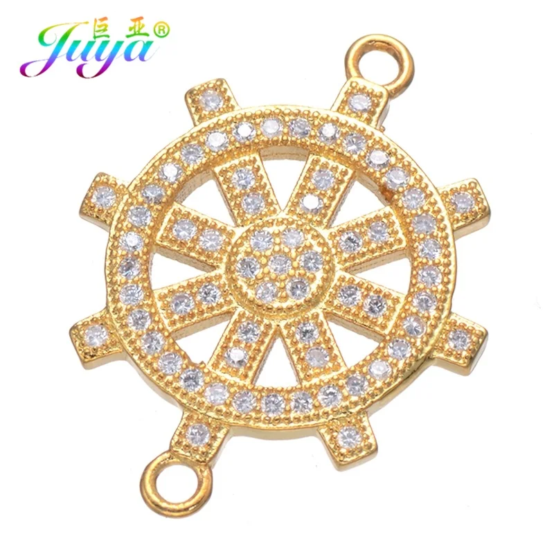 Gold Juya DIY ювелирных изделий микро проложить Циркон Руль Шарм Разъемы аксессуары для женщин и мужчин украшения ручной работы ювелирных изделий - Цвет: Gold