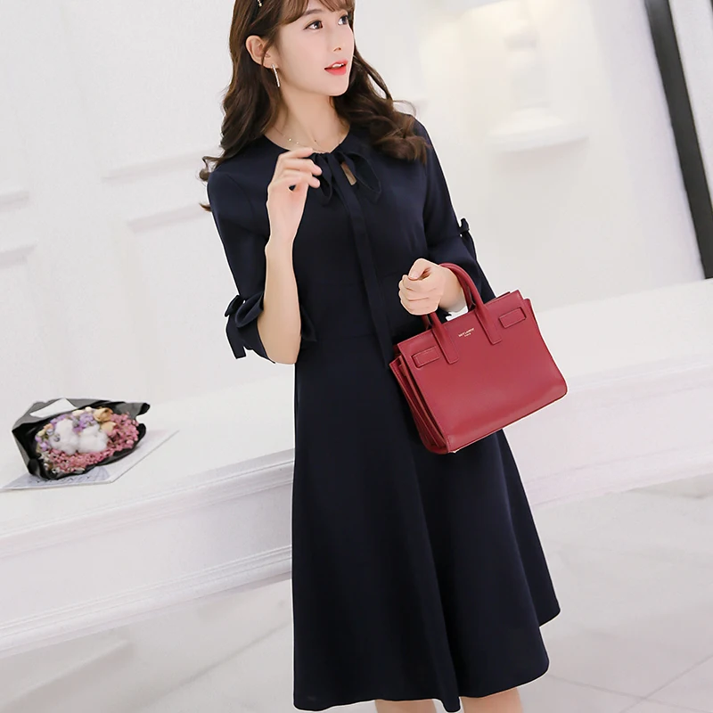 Весна/Лето 2018 Новое вязаное корейское платье большого размера с рукавом средней