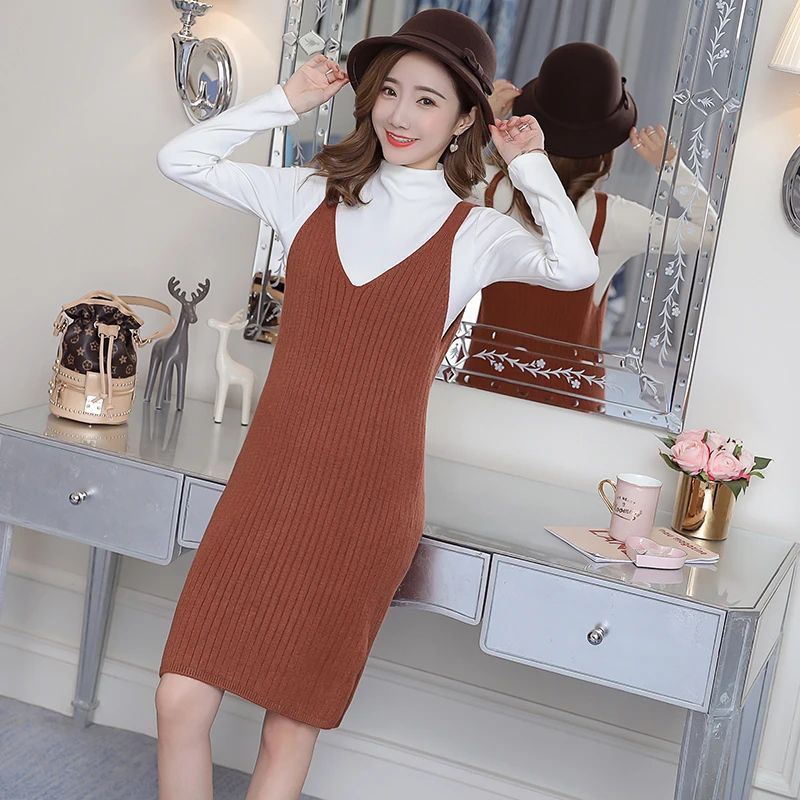 2018 Autumn Winter Postpartum Women Breastfeeding Cotton T-shirt+thickening Knitted Sundress Twinset Lactation Clothes | Мать и ребенок