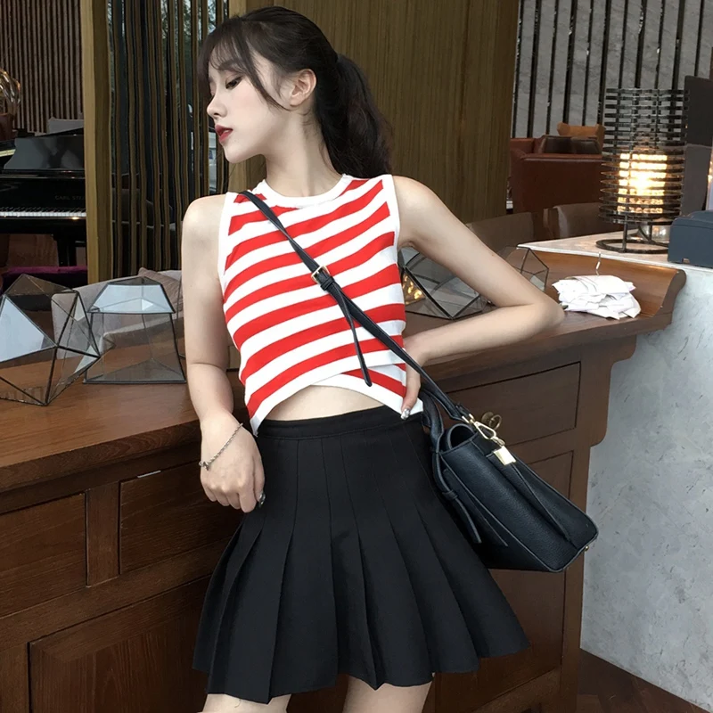 Модное Повседневное платье в полоску с открытой спиной и майки летние женские