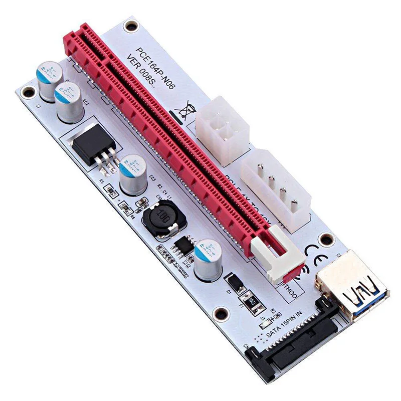 Горячая продажа 6 шт. 008S 3 в 1 PCIe PCI E Express Riser Card 1x к 16x USB 0 кабель для передачи данных