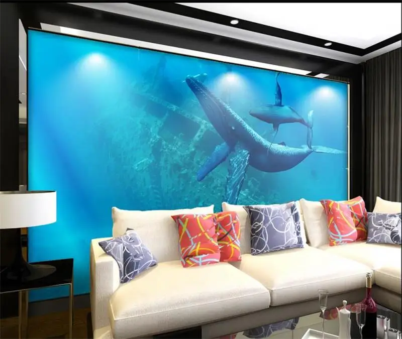 Custom 3d photo wallpaper non-woven room mural undersea world mother love whale painting sofa TV background | Обустройство дома