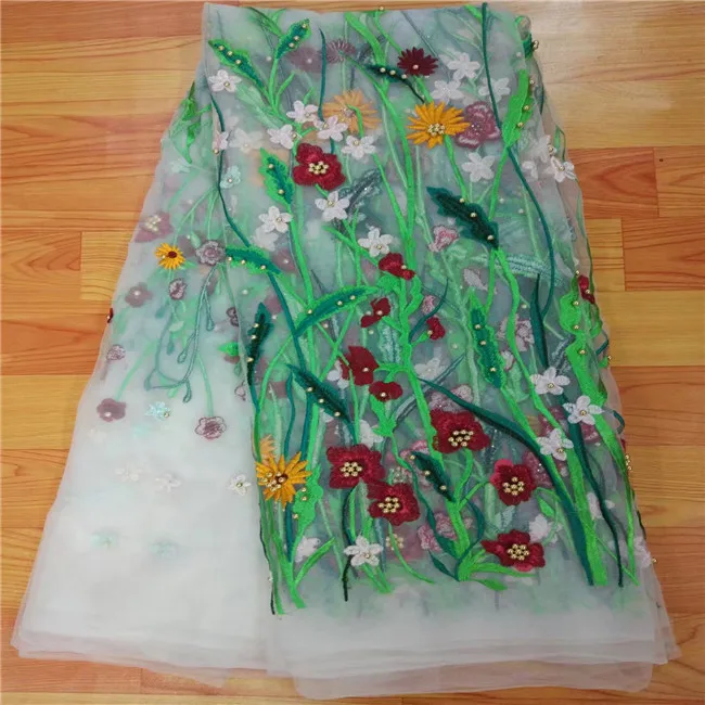 Высокое качество жемчуга бисером ткани 5Y Африканский кружевные индийские